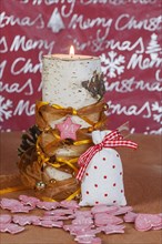 Birch Wood Candle Holder with Christmas Decoration