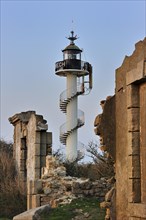 The Alprech lighthouse with spiralling exterior staircase near Le Portel