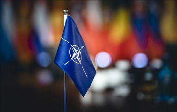 NATO flag at the Informal Meeting of NATO Foreign Ministers in Berlin on 15.05.2022.