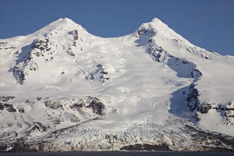 Weyprecht glacier descends from Sentralkrater to sea on the west side of Beerenberg volcano