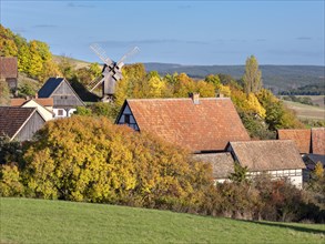 View of the Thuringian Open-Air Museum Hohenfelden in autumn