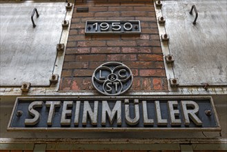 Name of the Steinmueller boiler and machine factory on an industrial boiler of a paper factory