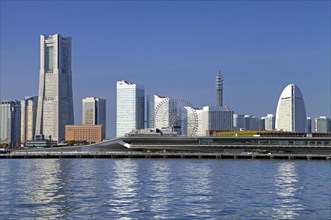 Yokohama Osanbashi Pier and view of Minato Mirai 21 Yokohama city Kanagawa Japan