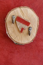 Coat Hook on Wooden Disc and Linen Heart