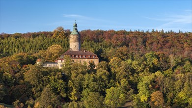 Tonndorf Castle surrounded by forest in autumn