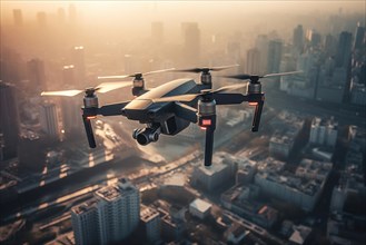 DJI drone Mavic flying over a city