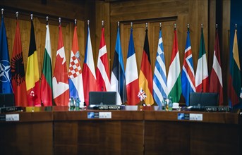 Flags at the Informal Meeting of NATO Foreign Ministers in Berlin on 15.05.2022.