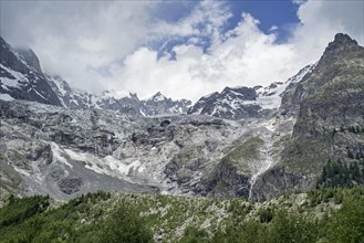 Retreating glacier in the Mount Blanc massif seen from the Val Veny valley