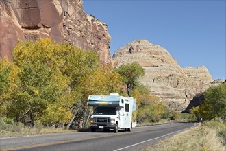 Motorhome driving through canyon on Highway 24