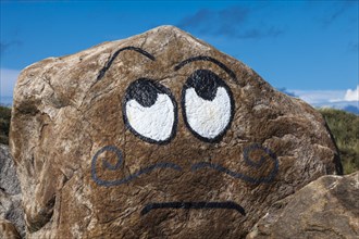 Eyes and mouth painted on rock