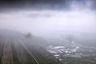 Heavy fog and dense clouds over the Garzweiler opencast mine