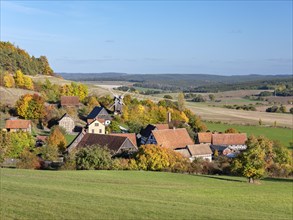 View of the Thuringian Open-Air Museum Hohenfelden in autumn