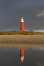 Eierland Lighthouse in the dunes during stormy weather on the northernmost tip of the Dutch island of Texel