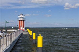 Jetty with lighthouse in the Plauer See at Plau am See