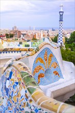Benches with colourful mosaic