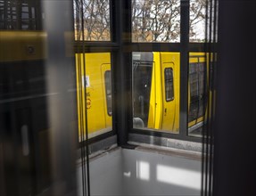 An underground train enters the Gleisdreick underground station. Berlin