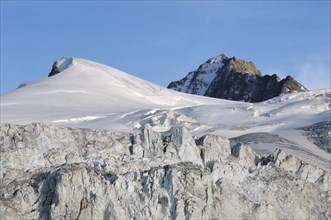 Seracs of glacier on the mountain Grand Cornier in the Pennine Alps
