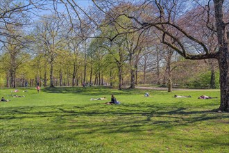 People sunbathing in the springtime Luitpoldpark