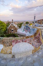 Benches with colourful mosaic