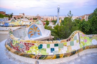 Benches with colourful mosaic