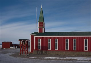 Church with freestanding bell tower in Kangerlussuaq