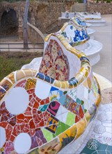 Benches with colourful mosaic