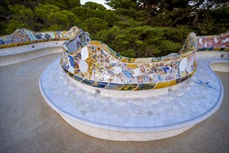 Benches with colourful mosaic