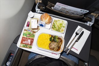 Meals on board an Airbus A330-300 of the airline Swiss