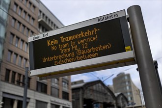 An advertisement states that there is no tram service. Berlin