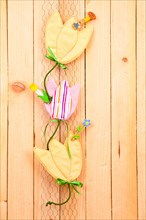 Easter decoration with 3 tulips made of fabric