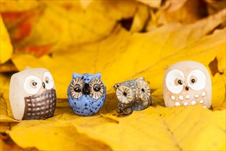 Owls Figures on Autumn Leaves
