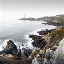 Long exposure of the Petit Minou lighthouse on the rugged coastline of Brittany