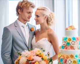 An attractive young wedding couple