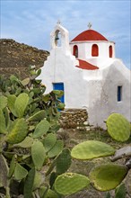 Small Cycladic white and red Orthodox chapel