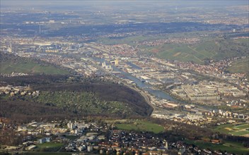 Aerial view of the Neckar valley with Neckar harbour