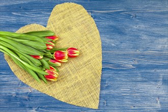 Linen Tulip Bouquet on Brown Heart