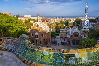 Benches with colourful mosaic