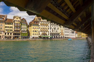 City of Lucerne with Chapel Bridge in a Sunny Day in Switzerland