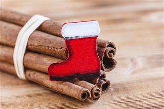 Cinnamon sticks with Santa's boot