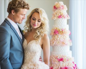 An attractive young wedding couple