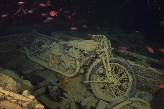 Norton motorbike from the Second World War in the hold of the Thistlegorm. Dive site Thistlegorm wreck