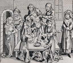 Depiction of Simon of Trento being killed and tortured by Jews