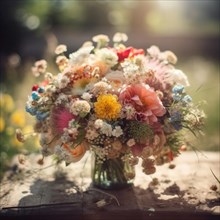 A colourful bouquet of wildflowers in warm sunlight