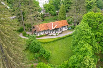 Aerial view of historic building in the spa gardens