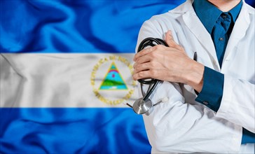 Health and care with the flag of Nicaragua. Nicaragua national health concept