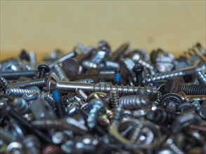 Industrial steel hardware bolt nut screw washer background