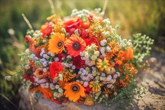 A colourful bouquet of wildflowers in warm sunlight