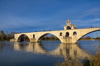 Pont Sant Benezet over Rhone River with Sunlight and Blue Sky in Avignon