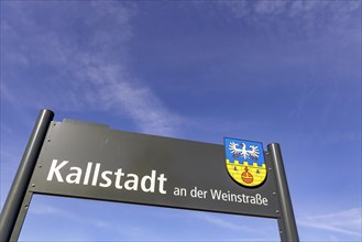 Tourist sign of Kallstadt in the district of Bad Duerkheim