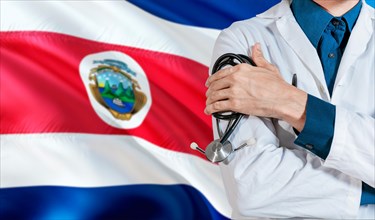 Health and care with flag of Costa Rica. Costa Rica national health concept